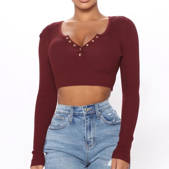 WORN ONCE LONG SLEEVE CROP TOP - Picture 1 of 4